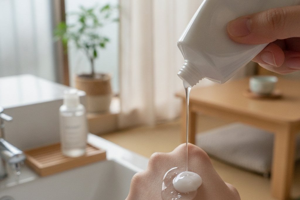 まつげパーマのケアをする様子