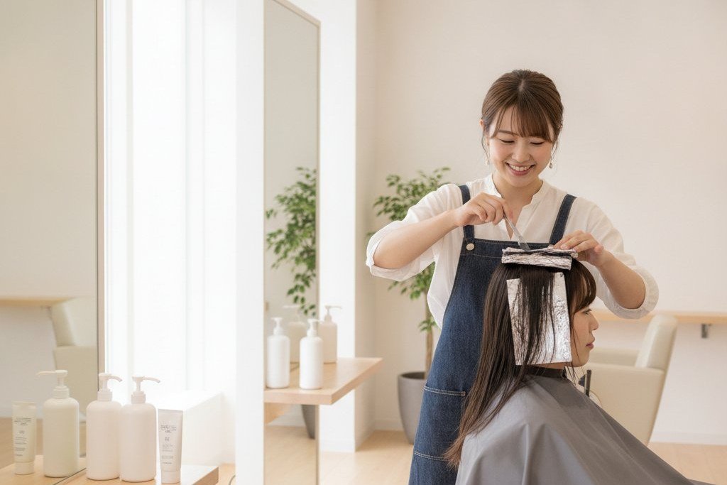 ブリーチとカラー剤で明るさを調整するイメージ