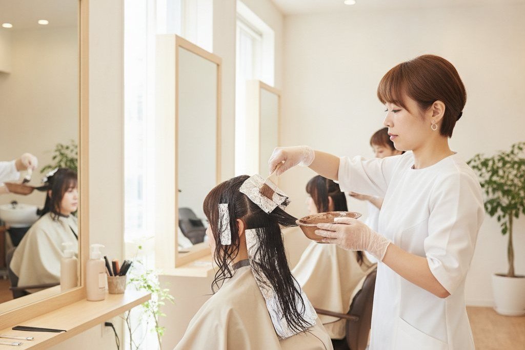カラー後の髪をケアするヘアケアアイテムのイメージ